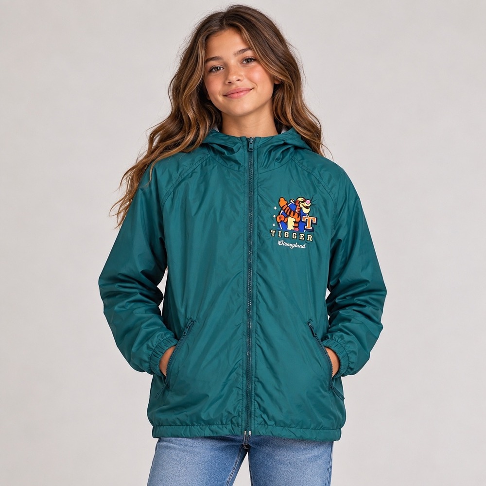 Vintage Disneyland Resort Tigger Windbreaker Green Hooded Lined Jacket Y2K XL